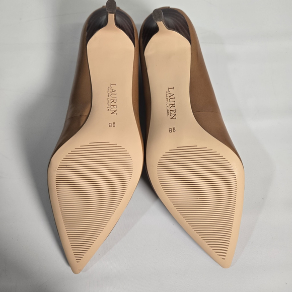 Lauren Ralph Lauren Lanette Leather Pumps 9 Brown Pointed Toe Heel NEW ($160) - Picture 7 of 10